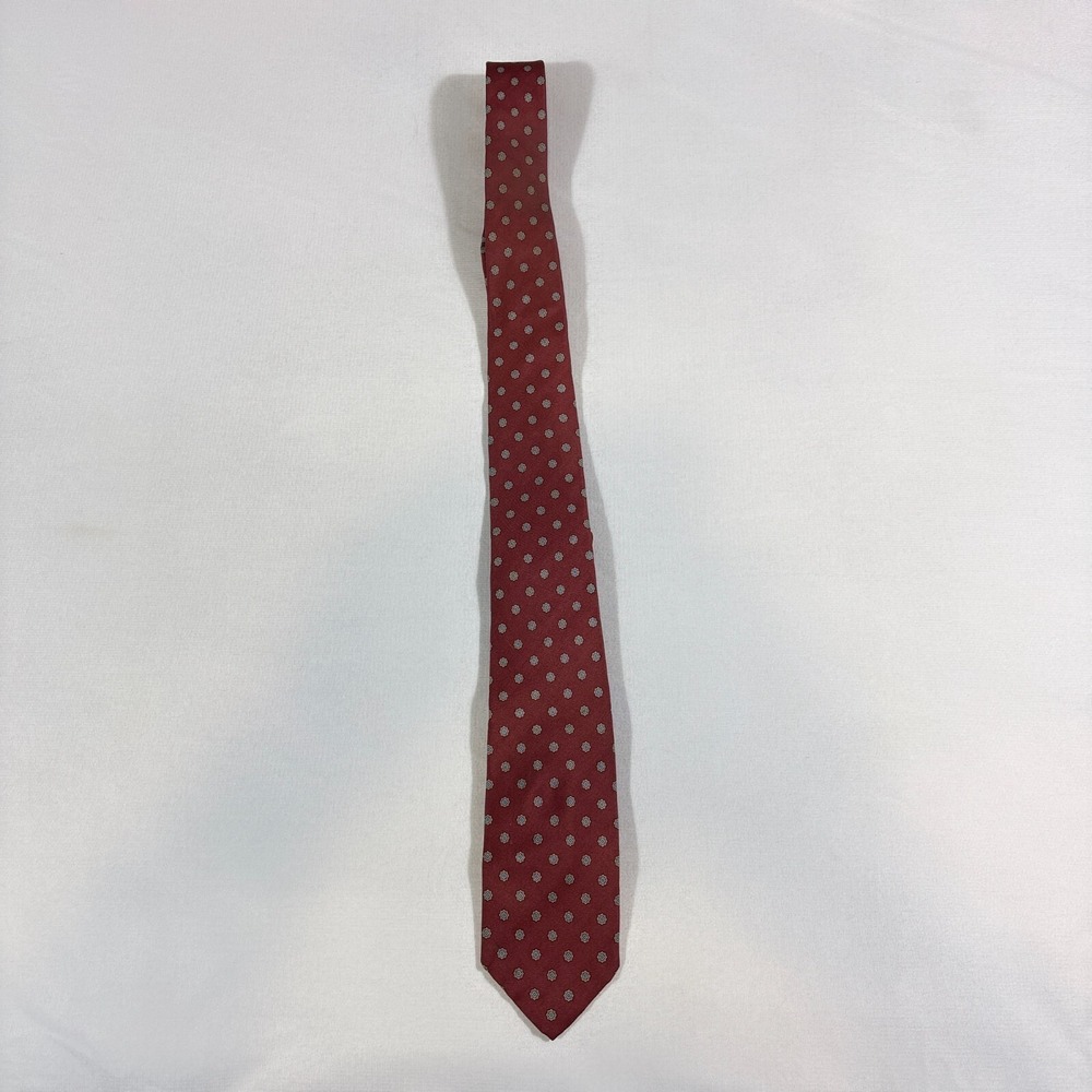 Vintage Christian Dior Tie Men 56 Inch Red With Blue & Silver Diamond 100% Silk